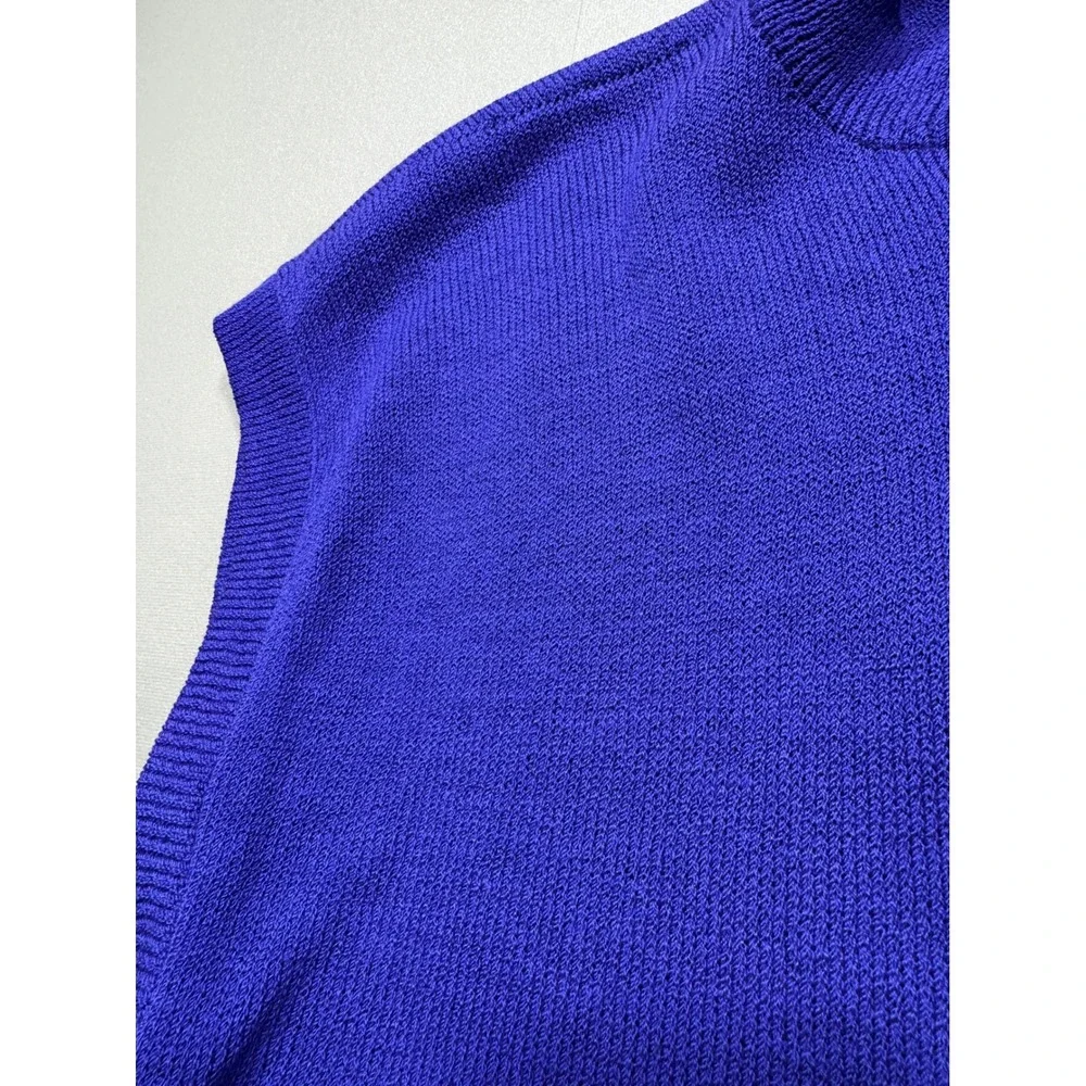 Vintage St. John Purple Knit Sweater Vest Mock Neck Back Zip Made in USA M *note - Picture 2 of 8